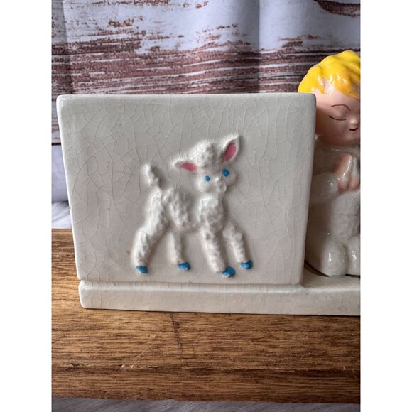 Vintage Ceramic Praying Child & Lamb Figurine Planter - Picture 2 of 10